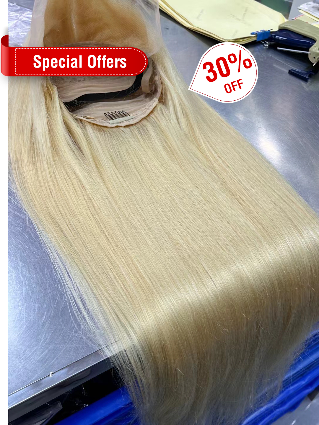 Ponytail Hair Color 613# Straight 13x4 Transparent Lace Frontal Wig