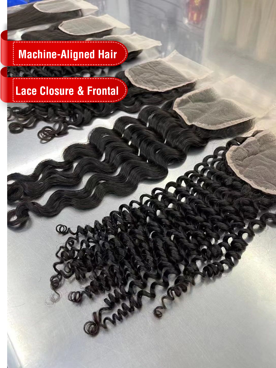 Machine-Aligned Hair Natural Color Lace Closure/Frontal