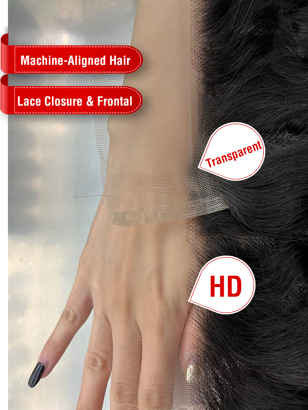 Machine-Aligned Hair Natural Color Lace Closure/Frontal