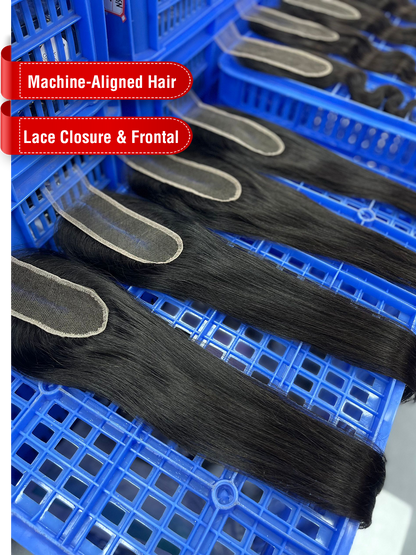 Machine-Aligned Hair Natural Color Lace Closure/Frontal