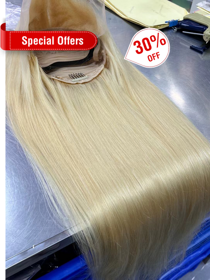 Ponytail Hair Color 613# Straight 13x4 Transparent Lace Frontal Wig