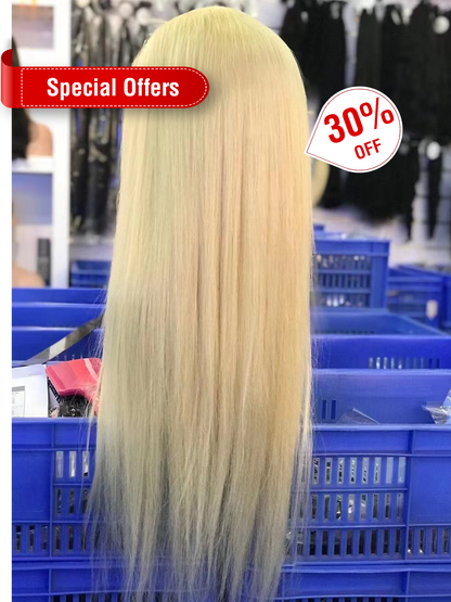 Ponytail Hair Color 613# Straight 13x4 Transparent Lace Frontal Wig
