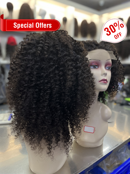 Ponytail Hair Natural Color Kinky Curly 4x4 Swiss Lace Closure Wig