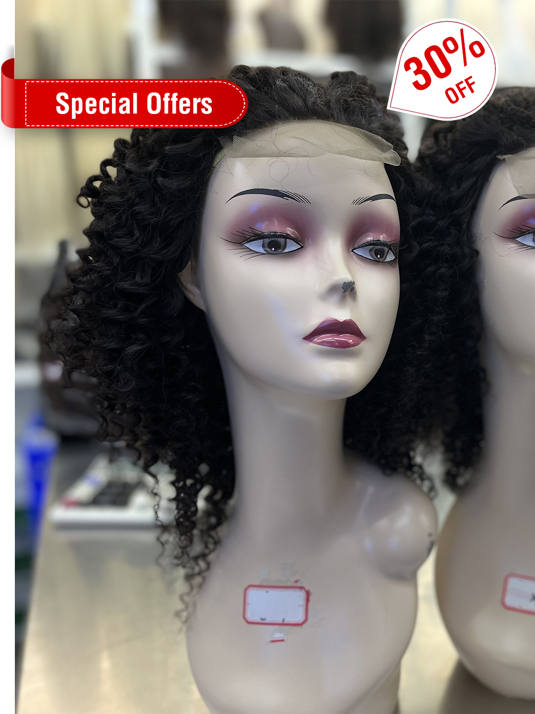 Ponytail Hair Natural Color Kinky Curly 4x4 Swiss Lace Closure Wig