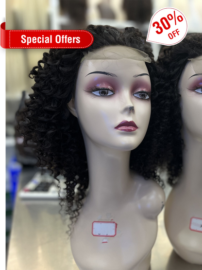Ponytail Hair Natural Color Kinky Curly 4x4 Swiss Lace Closure Wig