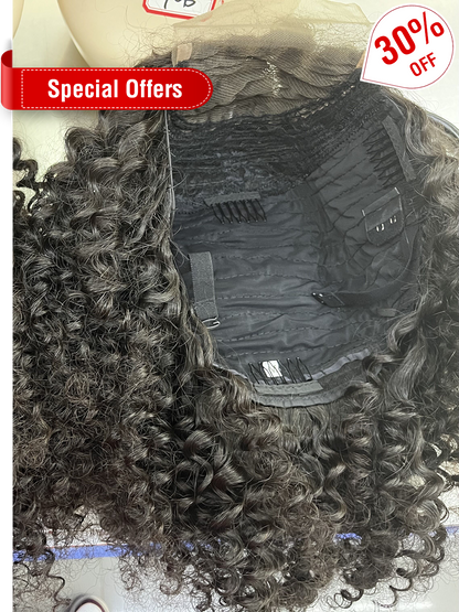 Ponytail Hair Natural Color Kinky Curly 4x4 Swiss Lace Closure Wig