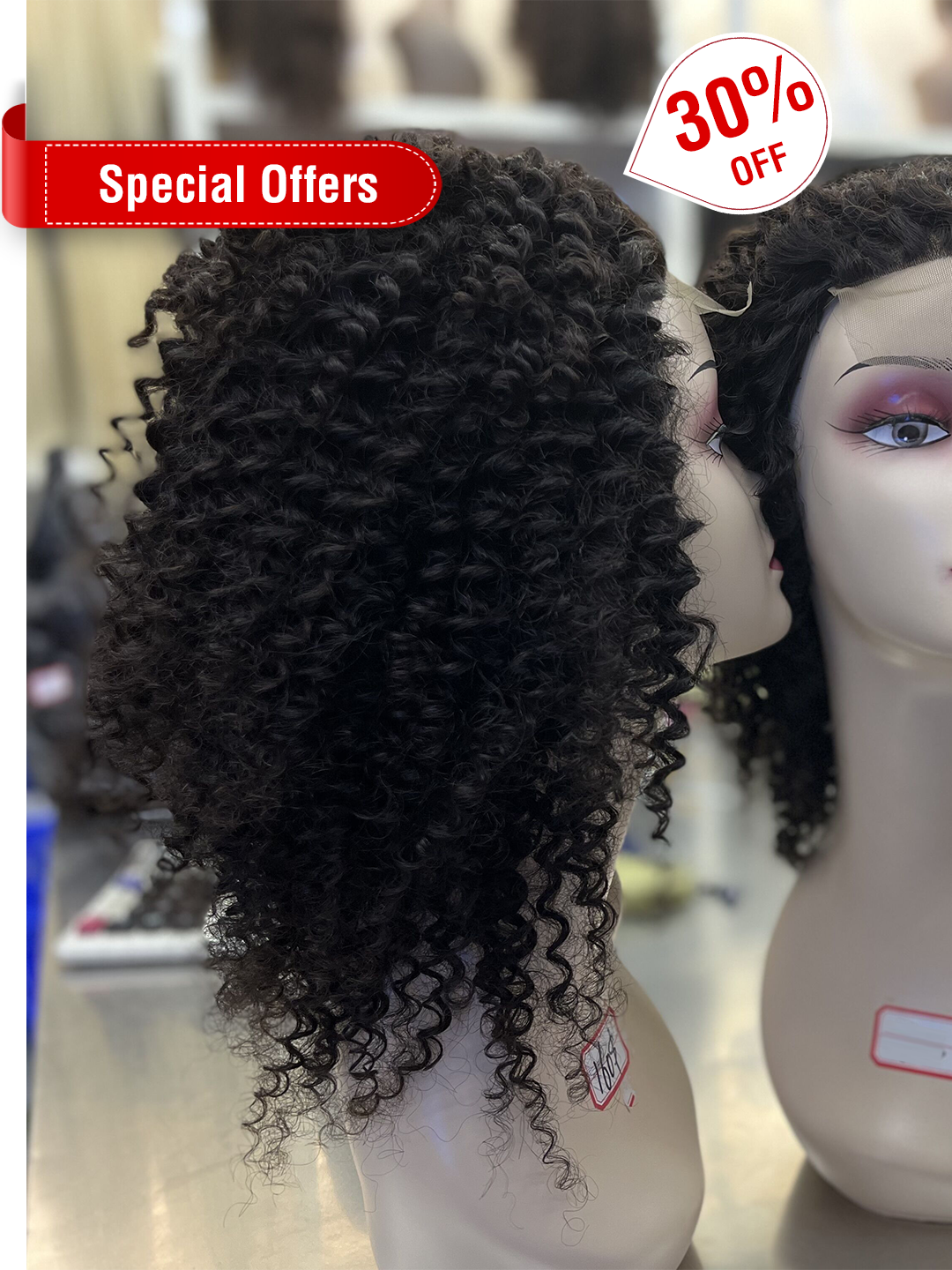 Ponytail Hair Natural Color Kinky Curly 4x4 Swiss Lace Closure Wig