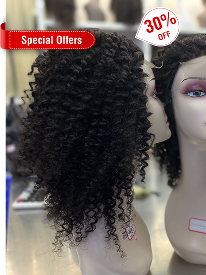Ponytail Hair Natural Color Kinky Curly 4x4 Swiss Lace Closure Wig