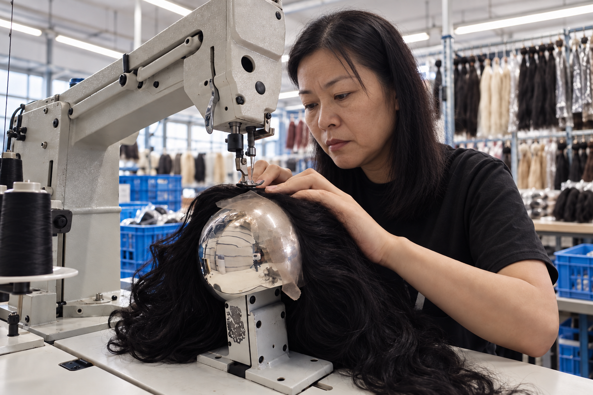 Custom wig being made by hand