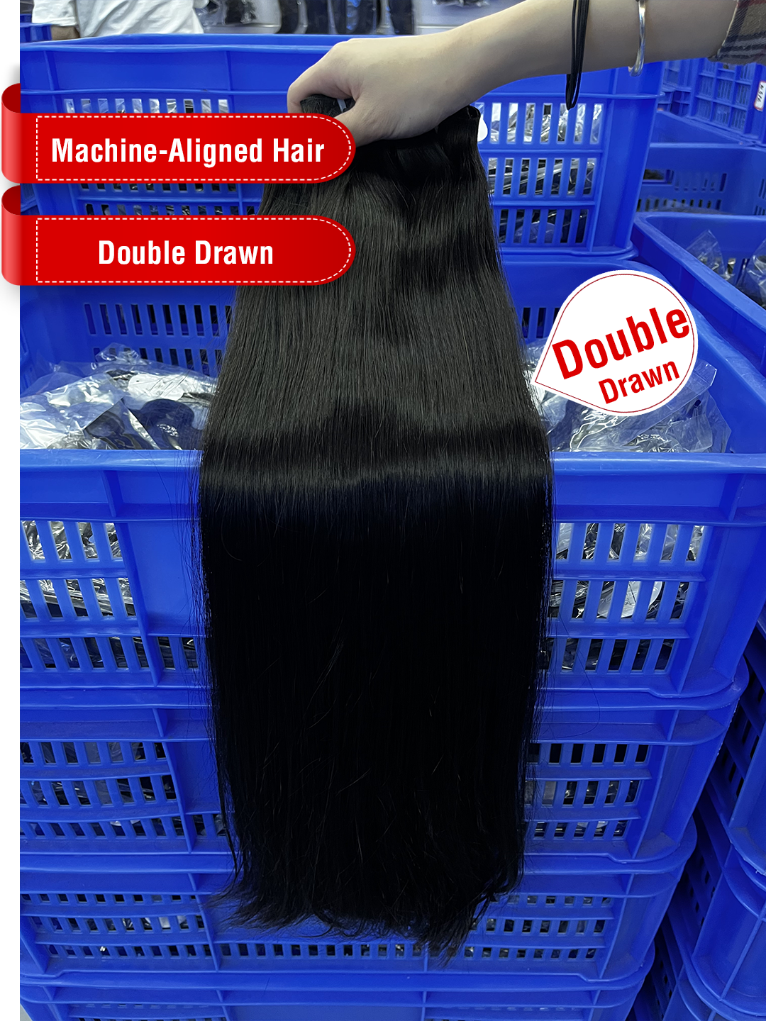 Machine-Aligned Hair Natural Color Bundle - Double Drawn