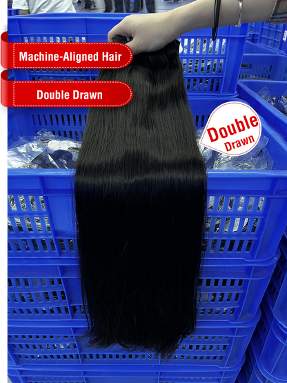 Machine-Aligned Hair Natural Color Bundle - Double Drawn